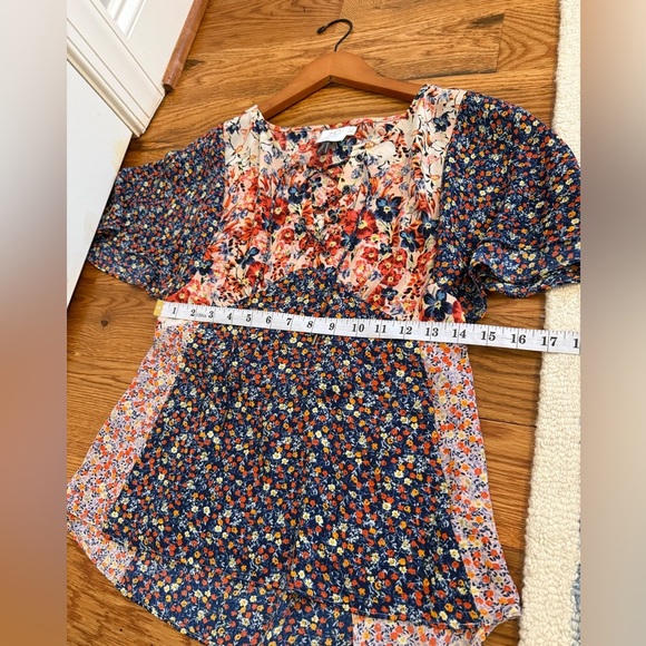 HD in Paris Anthropologie Mixed Floral Print Tunic Tie Front Palo Alto Blouse - Picture 11 of 12